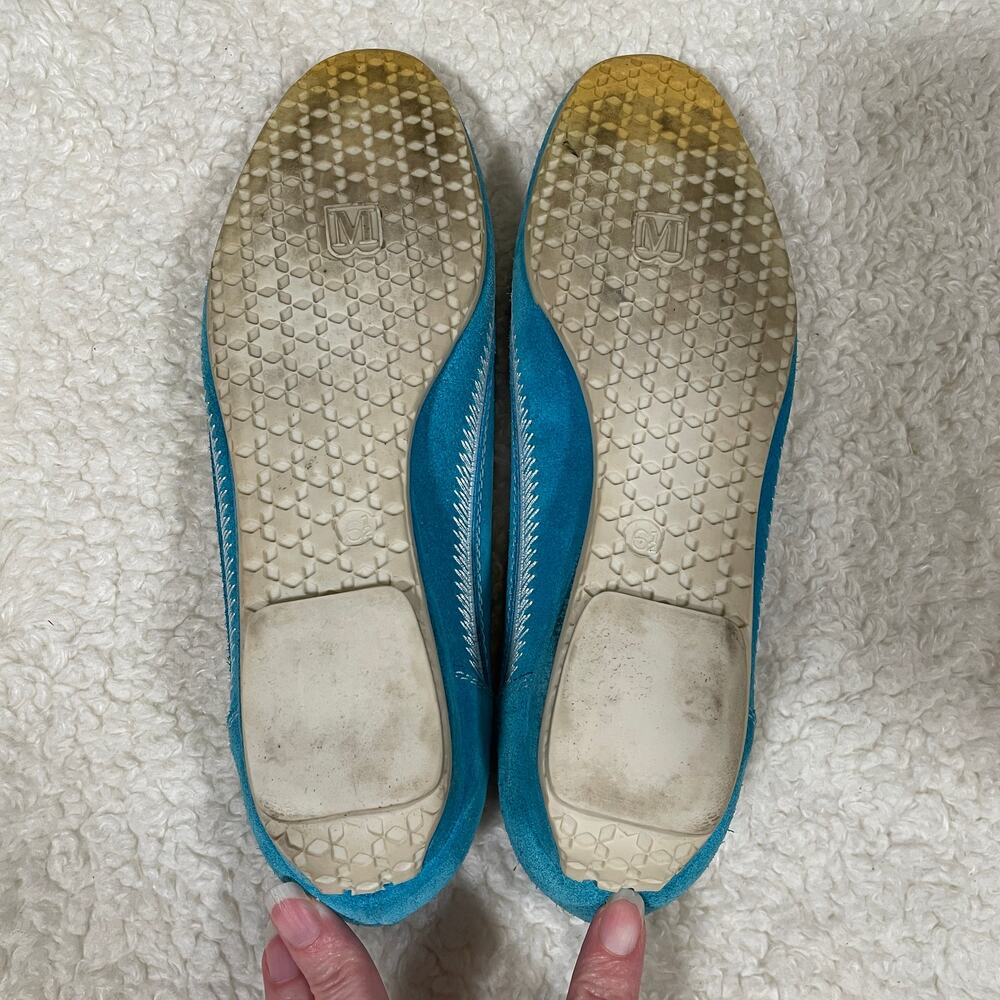 Bruno Magli Suede Skimmer Flats / Tiny Wedge Turquoise‎ Embroidered 6 N - Picture 9 of 10